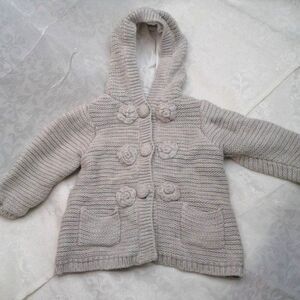 First Impressions Toddler Coat Cotton Knit Pockets Flowers Hood Lined Size 18Mo